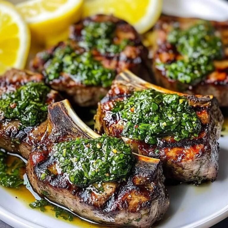 🔥🥩 Succulent Grilled Lamb Chops with Fresh Chimichurri Sauce 🌿🍋