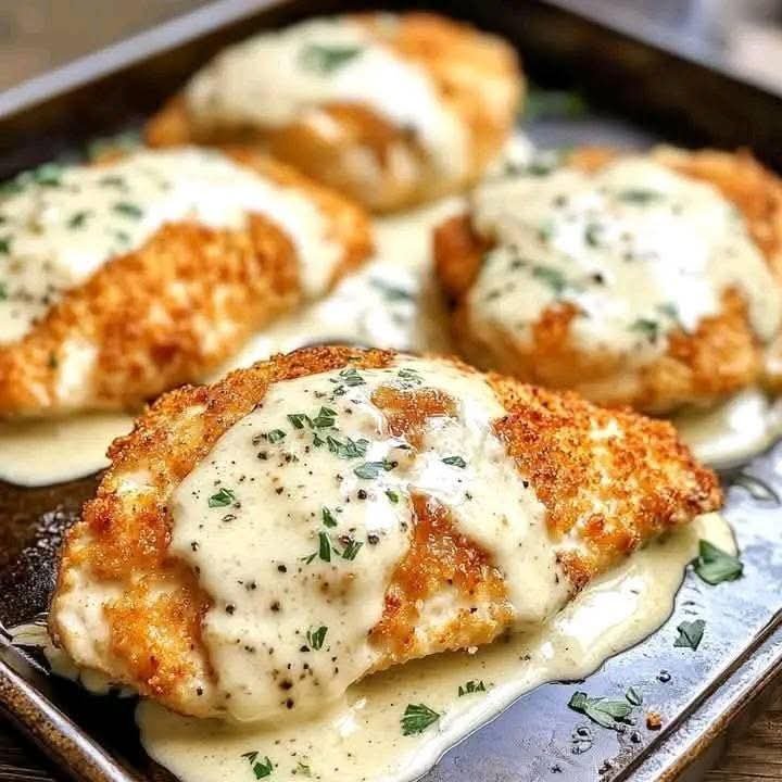 Parmesan Crusted Chicken with Creamy Garlic Sauce