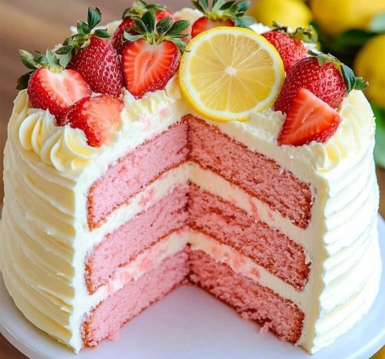 🍓🍋 Strawberry Lemonade Cake With Lemon Cream Cheese Frosting