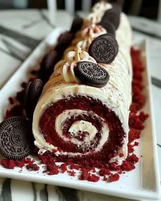 Red Velvet Oreo Cake Roll