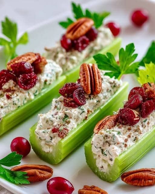 Cranberry Pecan Holiday Celery Boats